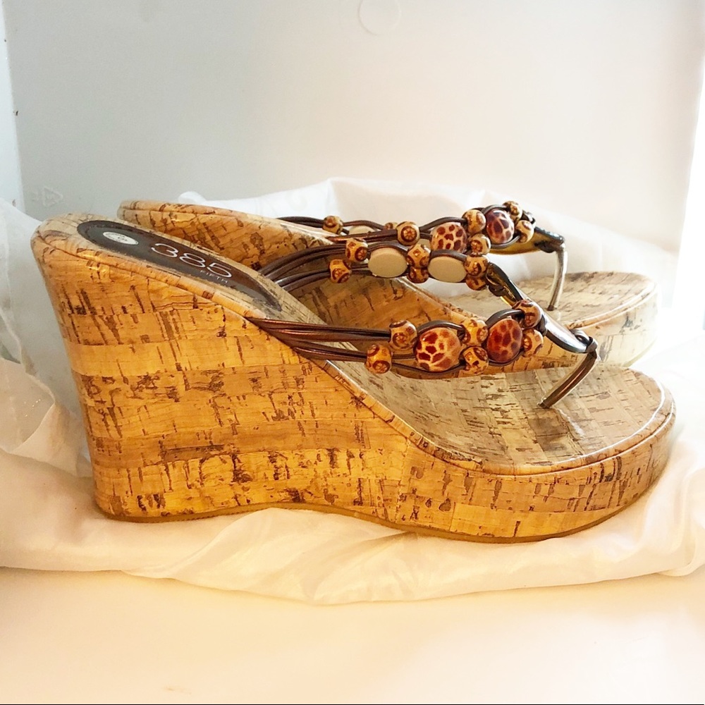 385 Fifth brown shell wedge sandals - Picture 4 of 6